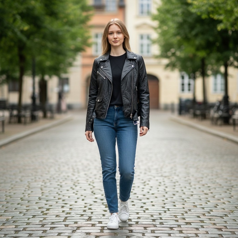 Zara TRF Leather Collection Black Biker Moto Jacket 100% Leather Women M